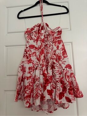 White and Red Floral Halter Sundress